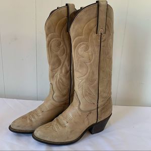Vintage Kenny Rogers Womens Antiqued Leather Cowboy Boots 7.5 8 Pull On Western